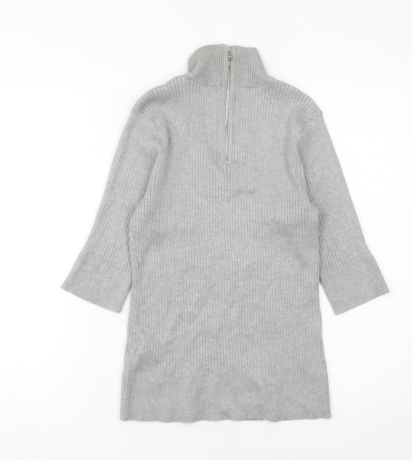 DKNY Women’s Grey Roll Neck Tunic Jumper Size M 3/4 Sleeve Knit