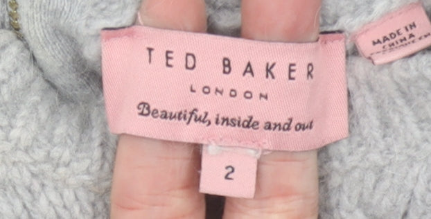 Ted Baker Women's Grey Cable-Knit Wool Blend Jumper Size 10