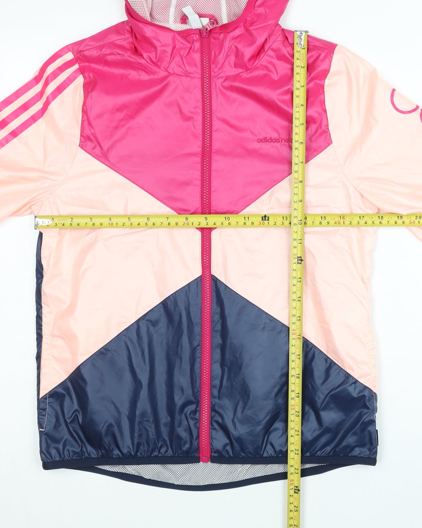 Adidas Women’s Pink Peach Blue Windbreaker Jacket Size 12 Full Zip Hooded