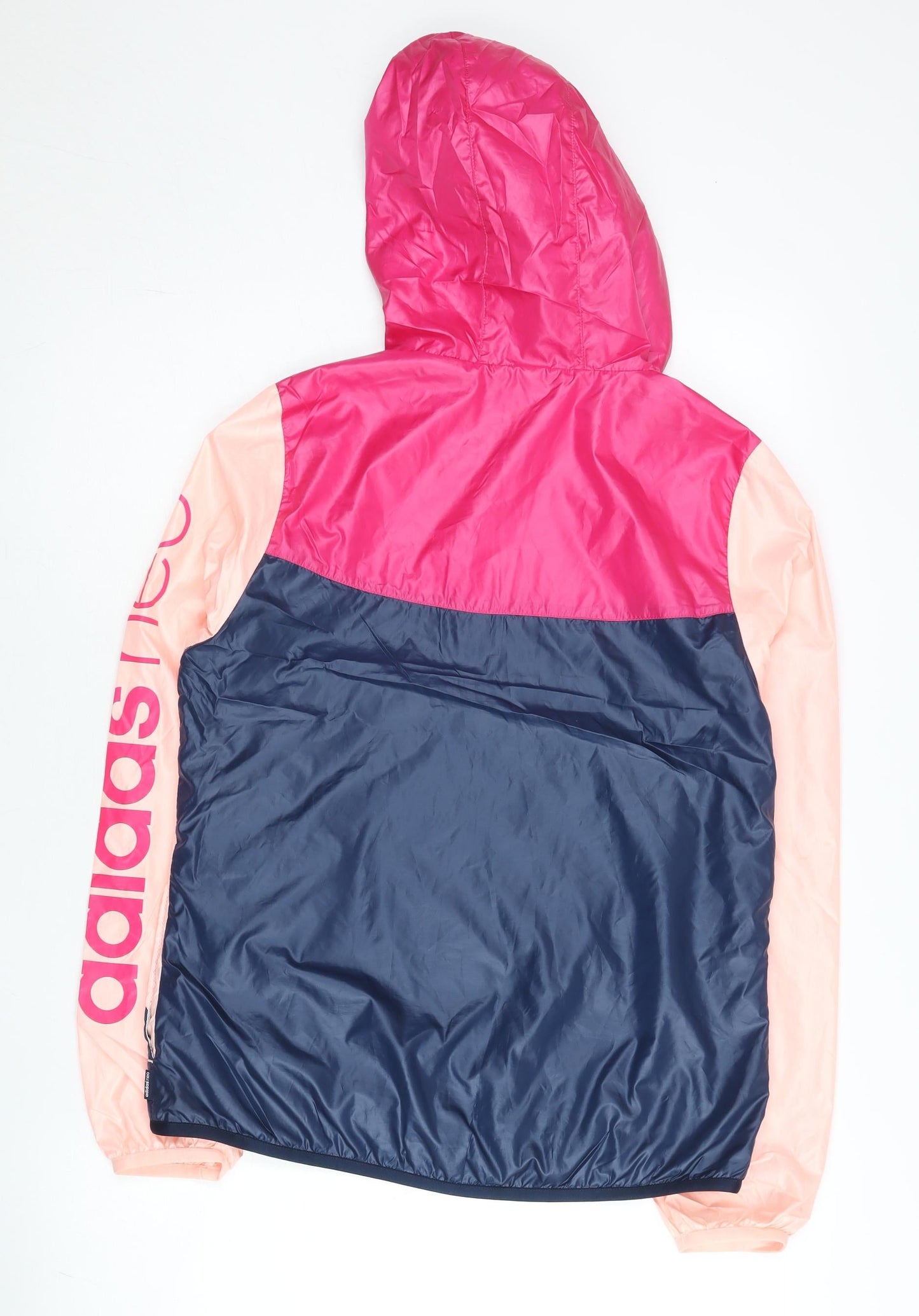 Adidas Women’s Pink Peach Blue Windbreaker Jacket Size 12 Full Zip Hooded