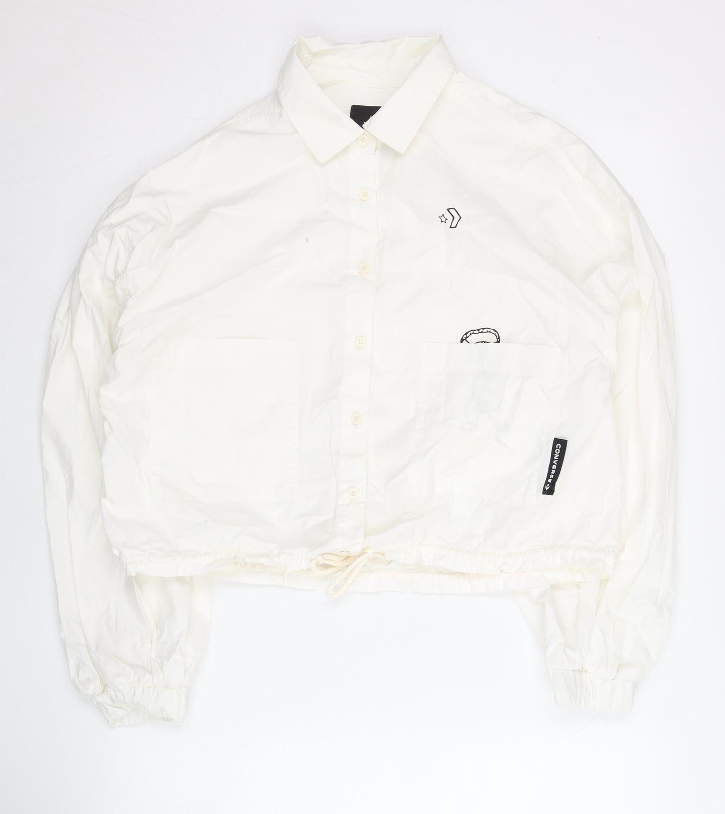 Converse Women’s White Cotton Cropped Jacket Size 12 Collared Casual