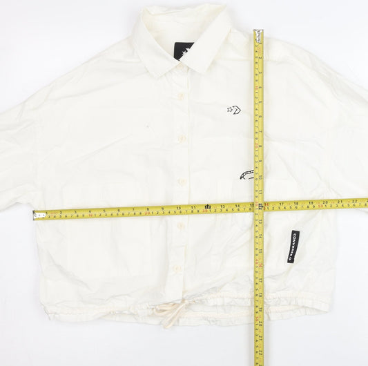 Converse Women’s White Cotton Cropped Jacket Size 12 Collared Casual