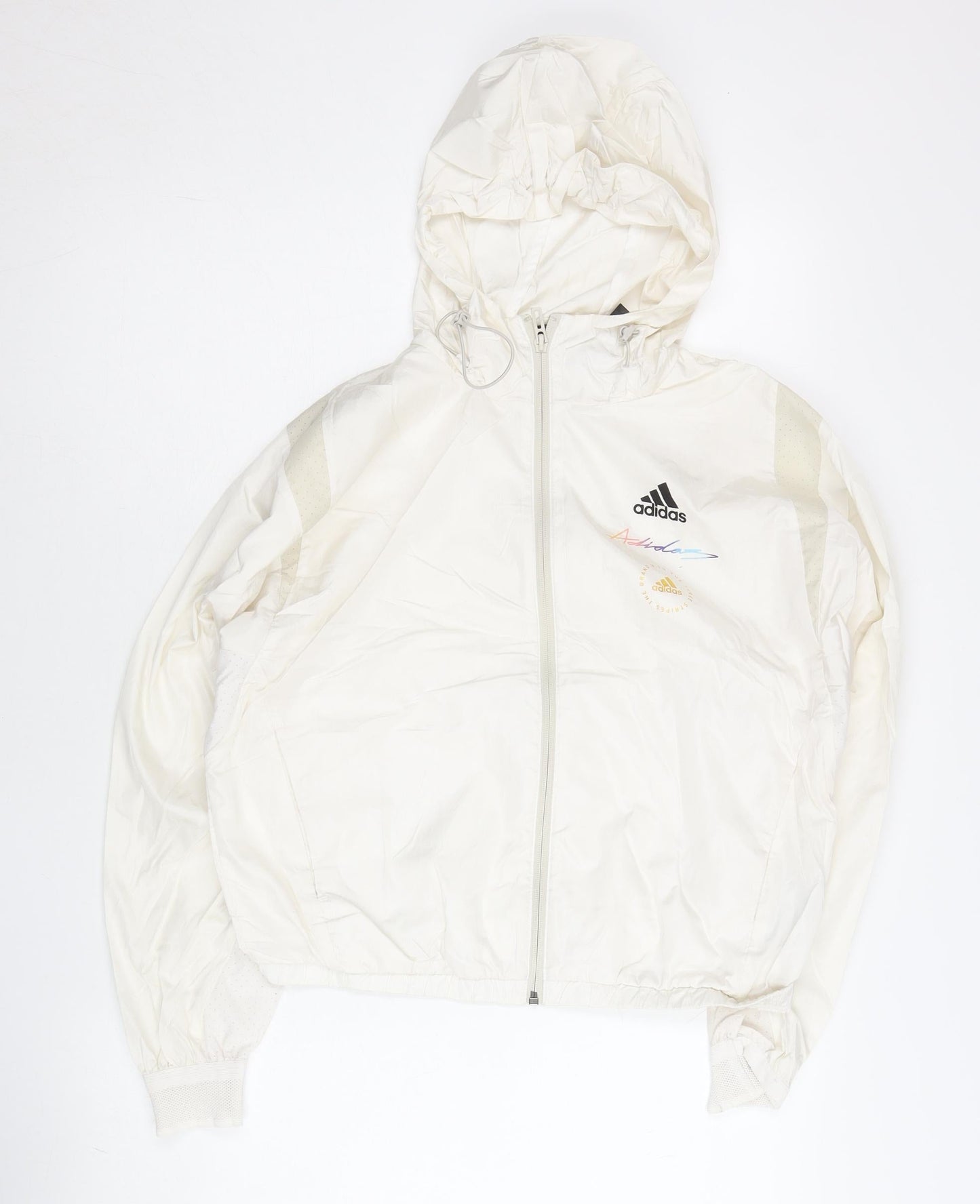 Adidas Women’s White Size 10 Windbreaker Jacket Full Zip Hooded Lightweight