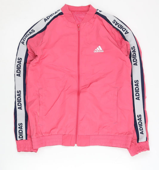 Adidas Womens Pink Track Jacket Size 8 Full Zip Lightweight Sports