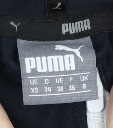 Brand and care label for Puma women’s black full zip hoodie, size UK 8, uk athletic sportswear