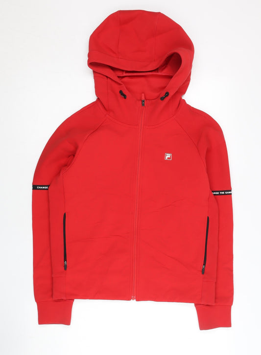 Fila Womens Red Full Zip Hoodie Size 8 UK Sports Sweatshirt