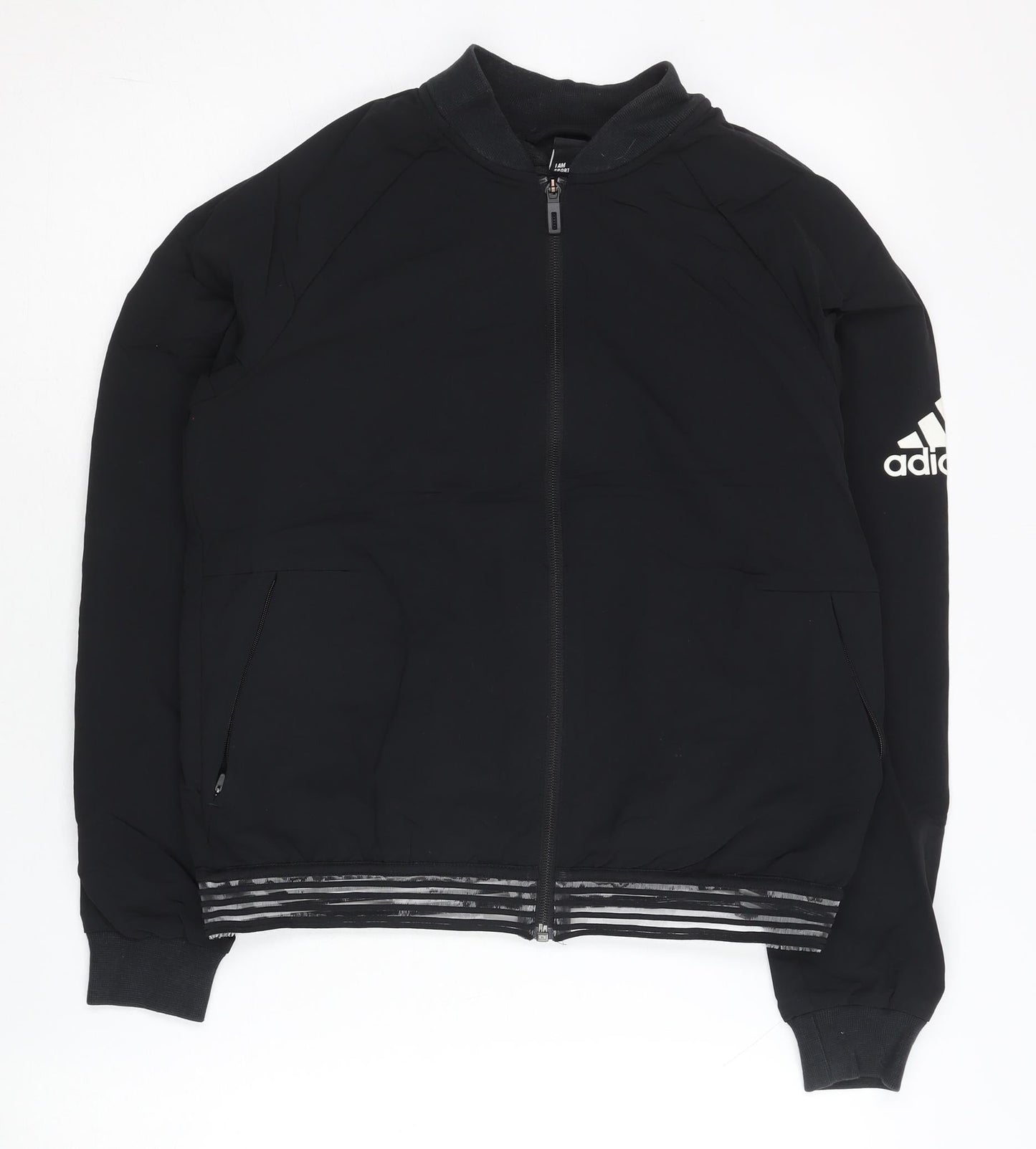 Adidas Womens Black Track Jacket Size 8 Full Zip Lightweight Sportswear