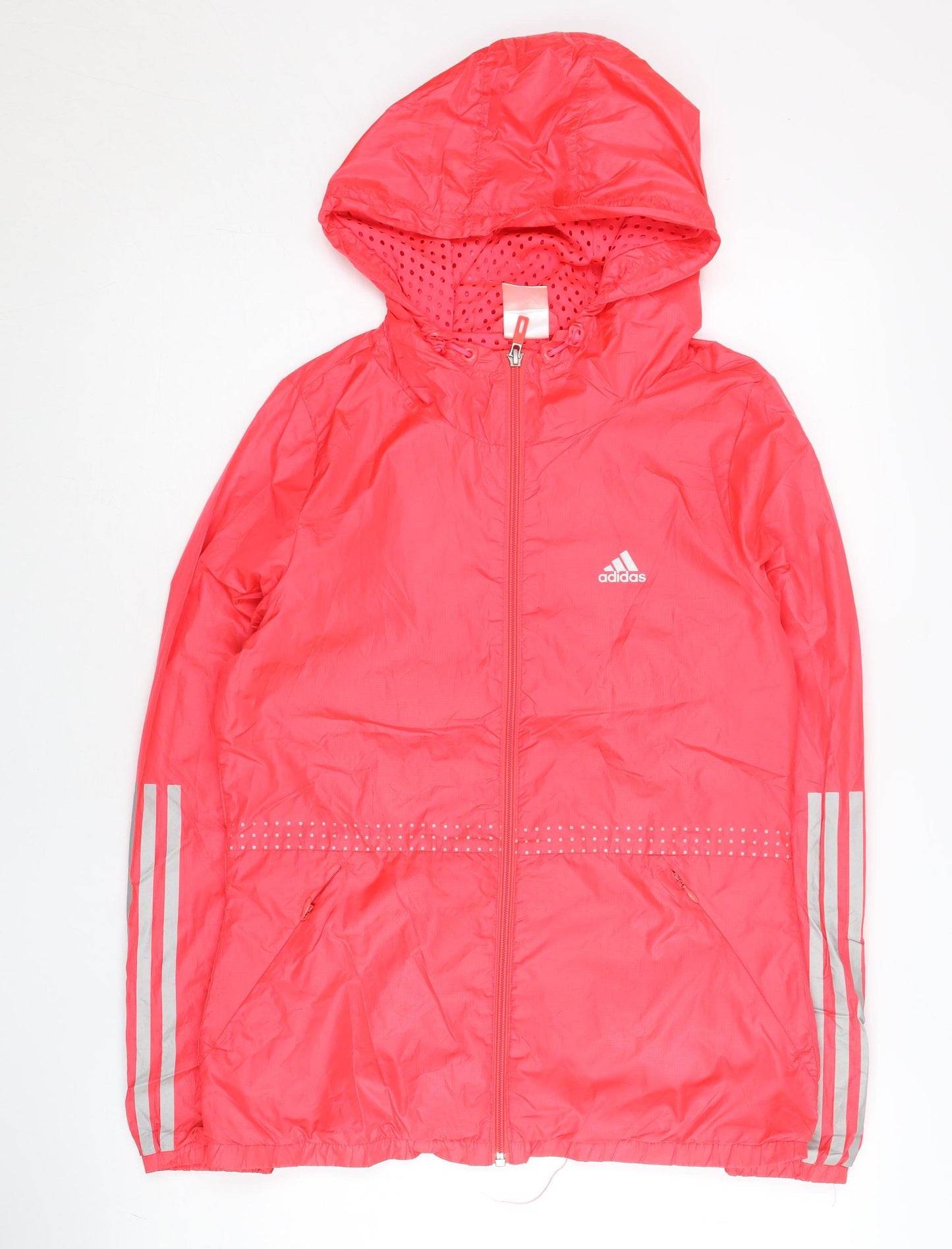 Adidas Womens Pink Windbreaker Jacket Size 8 Hooded Lightweight