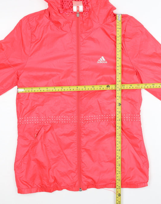 Adidas Womens Pink Windbreaker Jacket Size 8 Hooded Lightweight