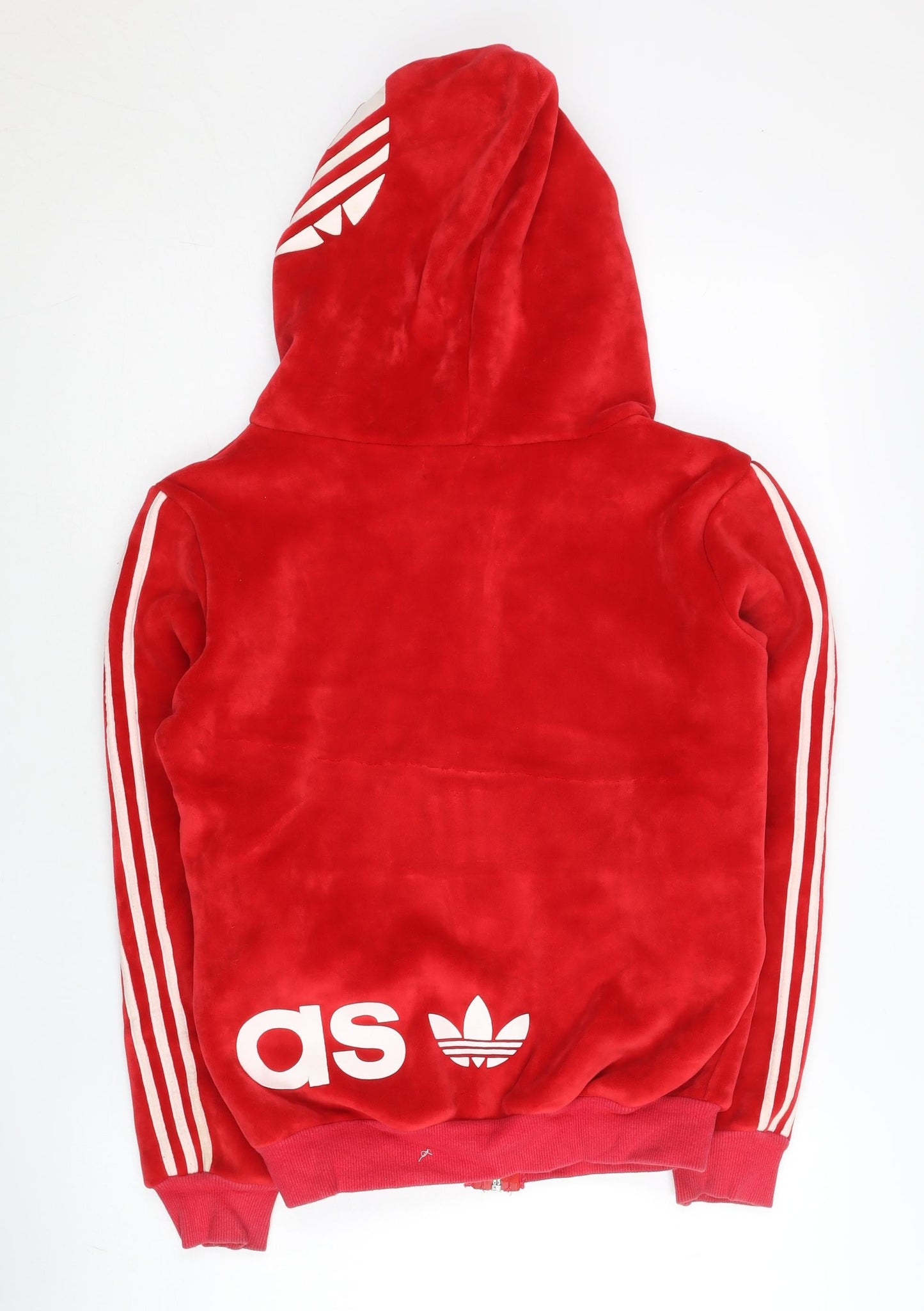 Adidas Womens Red Velour Full Zip Hoodie Sweatshirt Size M