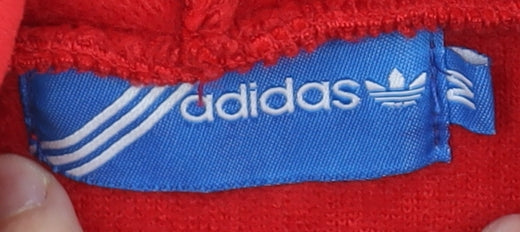 Adidas Womens Red Velour Full Zip Hoodie Sweatshirt Size M