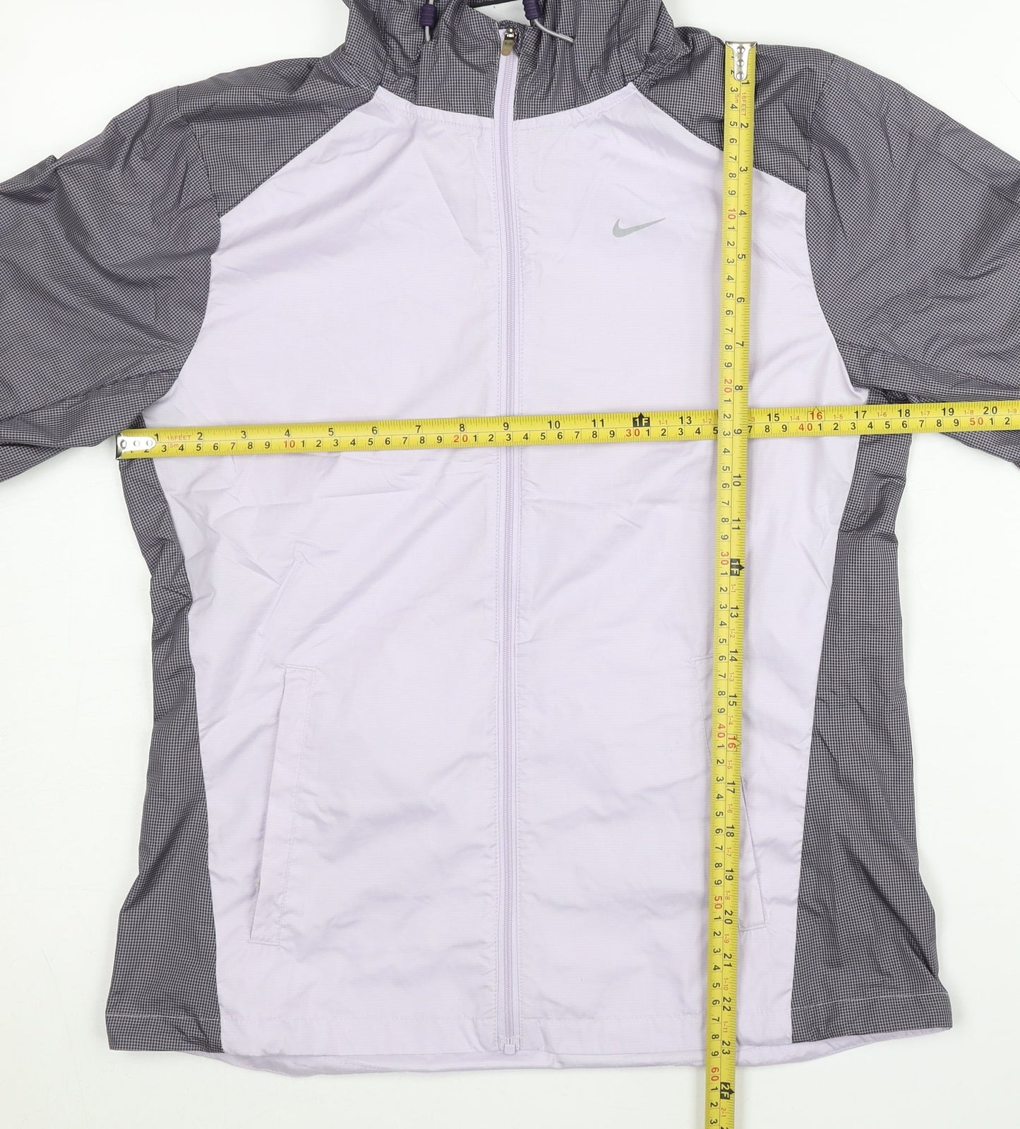 Nike Women Purple Grey M Windbreaker Running Jacket Lightweight Hooded