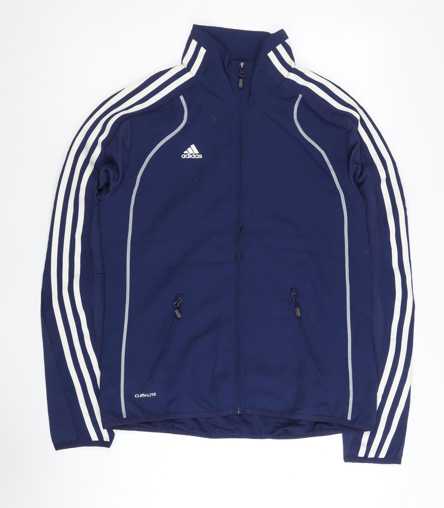 Adidas Womens Blue Small Track Jacket Activewear Full Zip Polyester