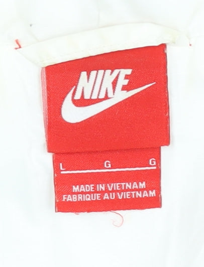 Nike Womens Red White Windbreaker Jacket Size L Hooded Full Zip