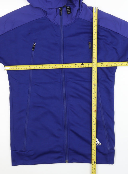 Adidas Womens Blue Windbreaker Jacket Size 10 Hooded Lightweight
