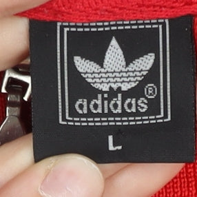 Adidas Womens Red Track Jacket Size L Full Zip Polyester Sportswear