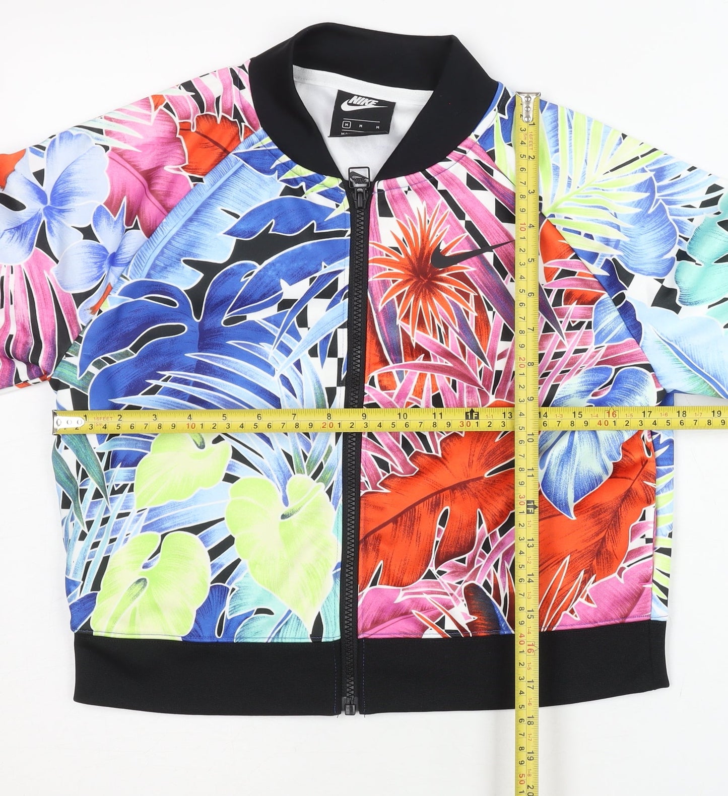 Nike Womens Multicoloured Floral Varsity Jacket Size M Cropped Lightweight