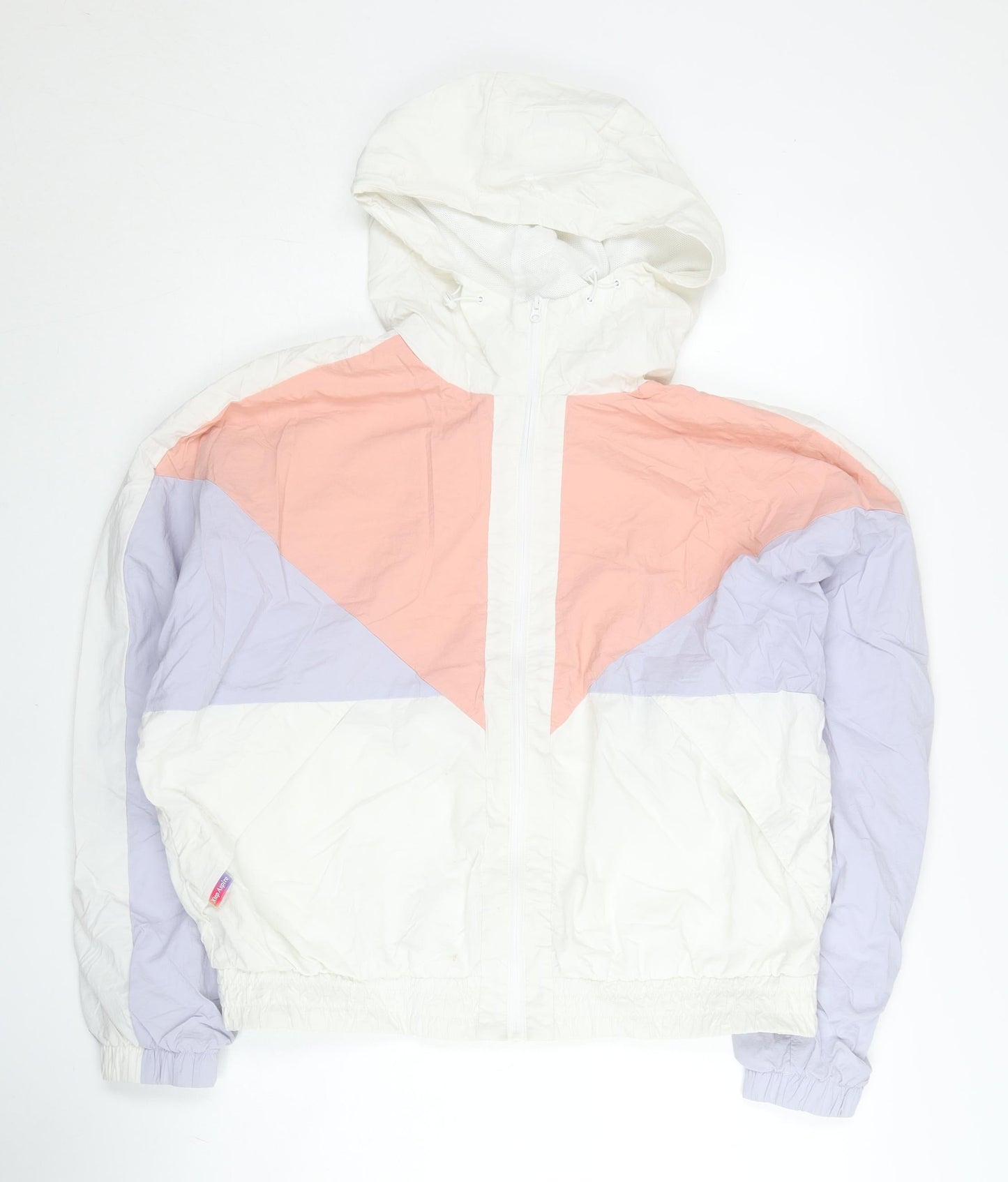 Xtep Womens White Pink Purple Windbreaker Jacket Size 16 Hooded Lightweight
