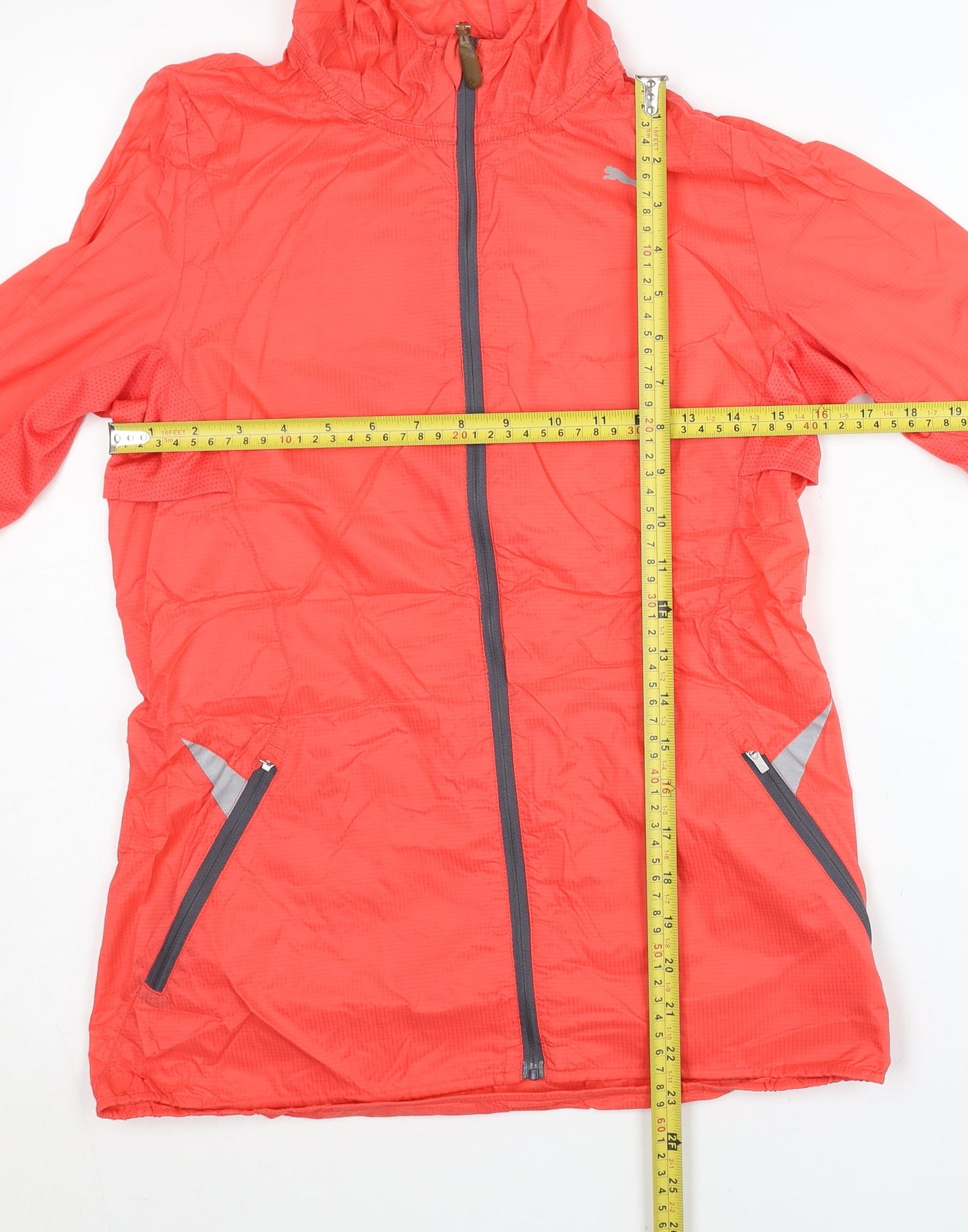 Puma Womens Red Windbreaker Jacket Size 8 Hooded Reflective
