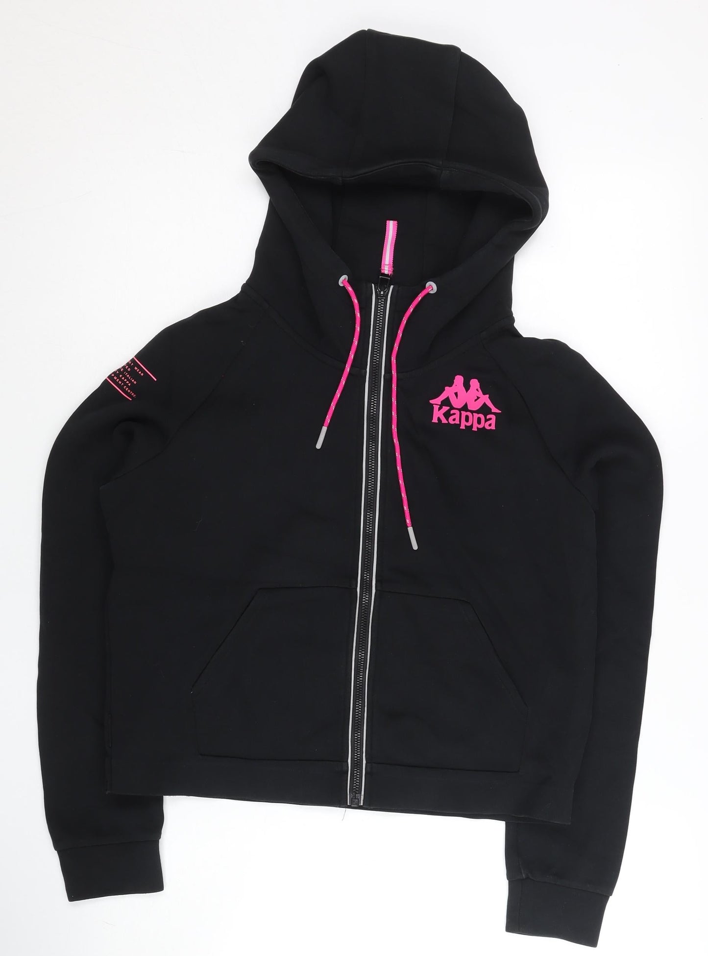 Kappa Womens Hoodie Black Pink Logo Full Zip Cotton Blend Size 14