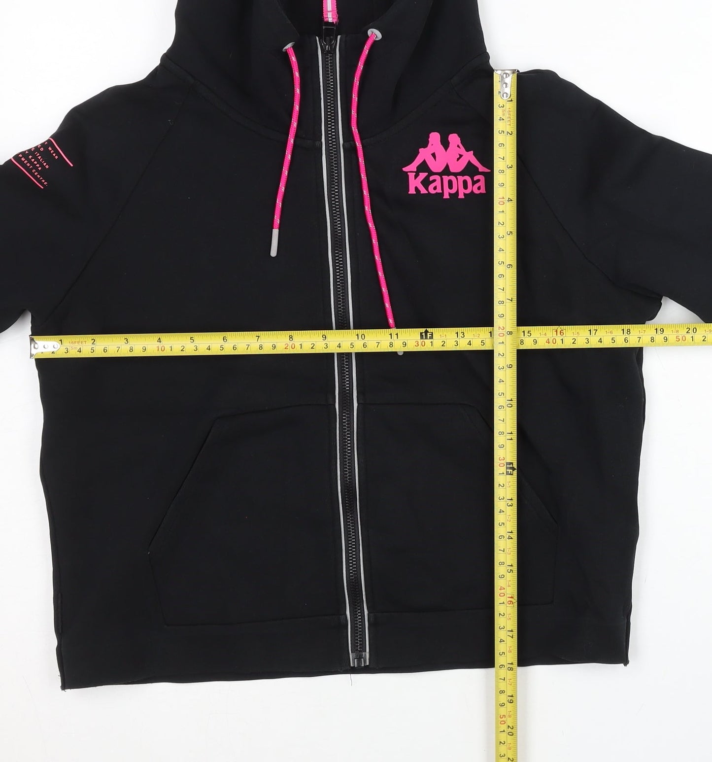 Kappa Womens Hoodie Black Pink Logo Full Zip Cotton Blend Size 14