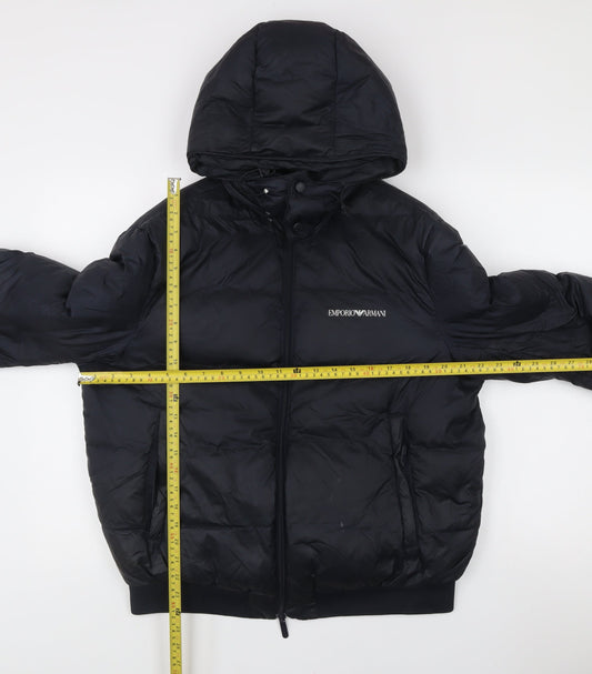 Emporio Armani Men's Black Size 52 Puffer Jacket Hooded Down