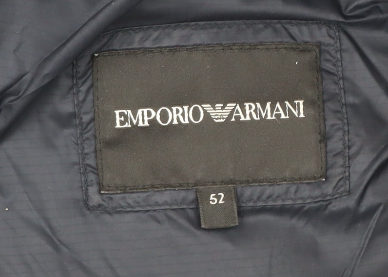 Emporio Armani Men's Black Size 52 Puffer Jacket Hooded Down