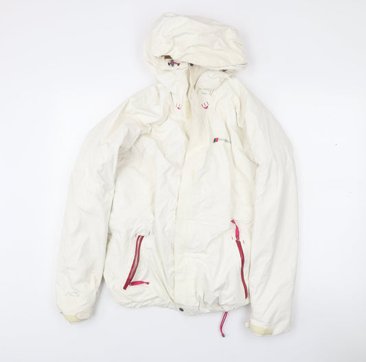 Berghaus Womens White Waterproof Rain Jacket Size 12 Hooded Outdoor Coat