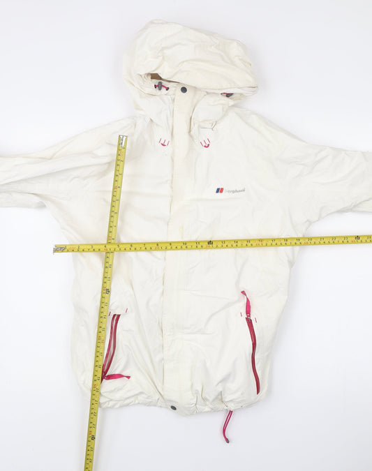 Berghaus Womens White Waterproof Rain Jacket Size 12 Hooded Outdoor Coat