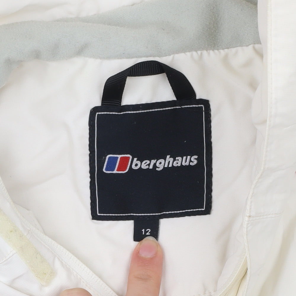 Berghaus Womens White Waterproof Rain Jacket Size 12 Hooded Outdoor Coat