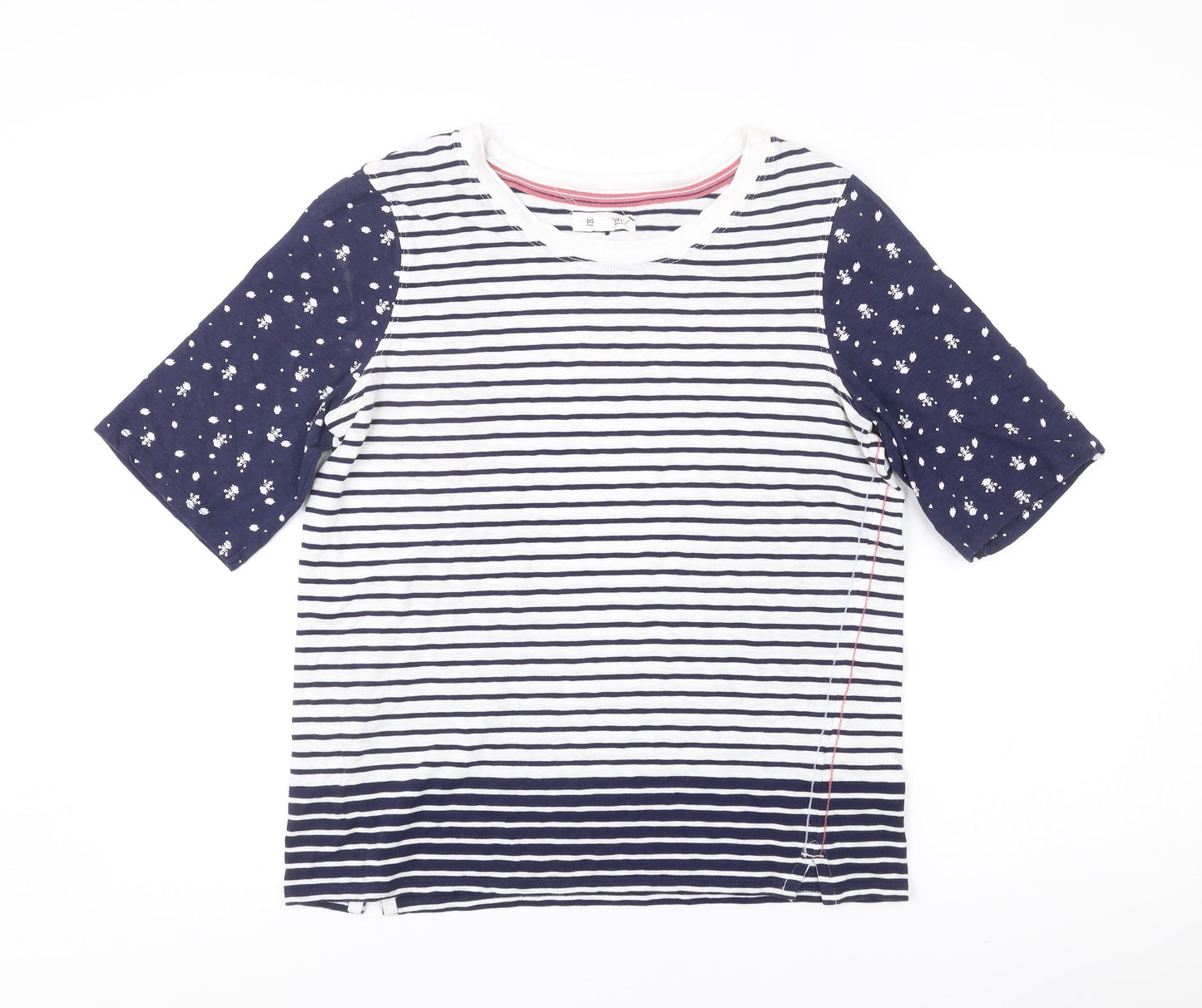 White Stuff Women’s Blue Cotton Striped Floral T-Shirt Size 10