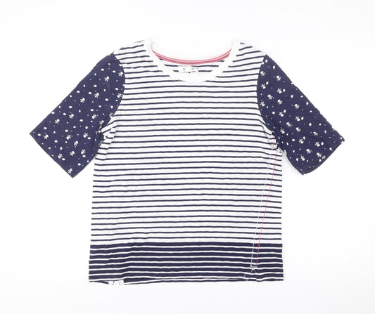White Stuff Women’s Blue Cotton Striped Floral T-Shirt Size 10