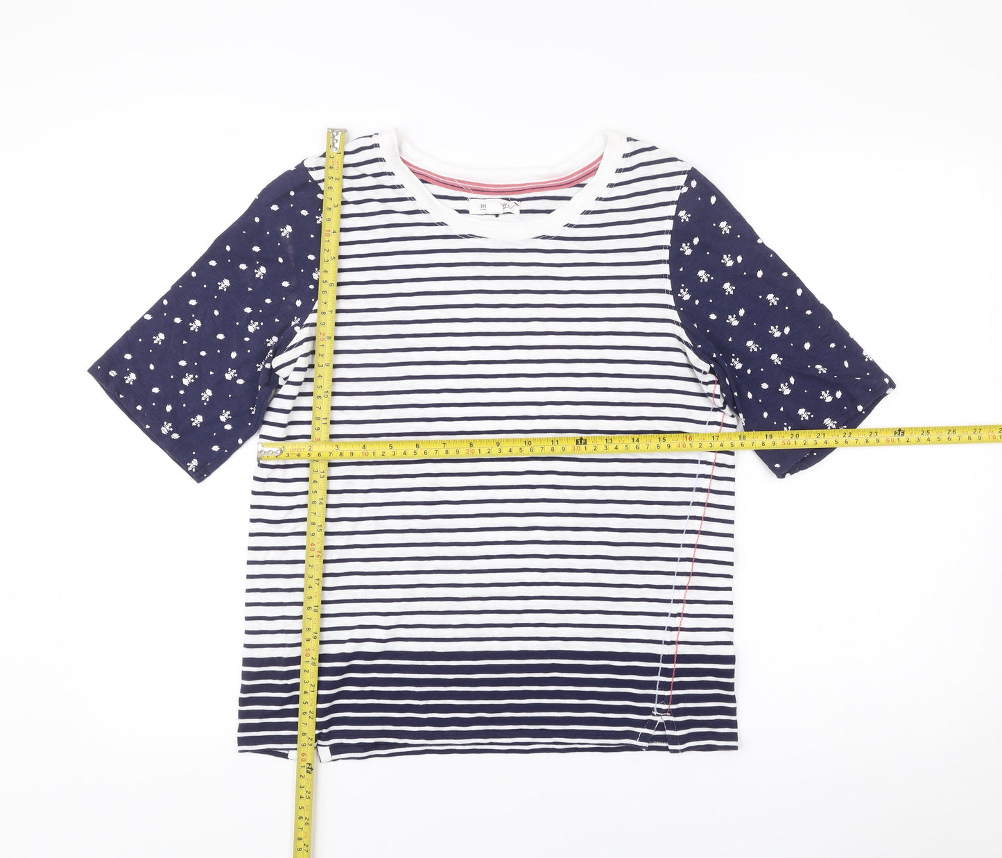 White Stuff Women’s Blue Cotton Striped Floral T-Shirt Size 10