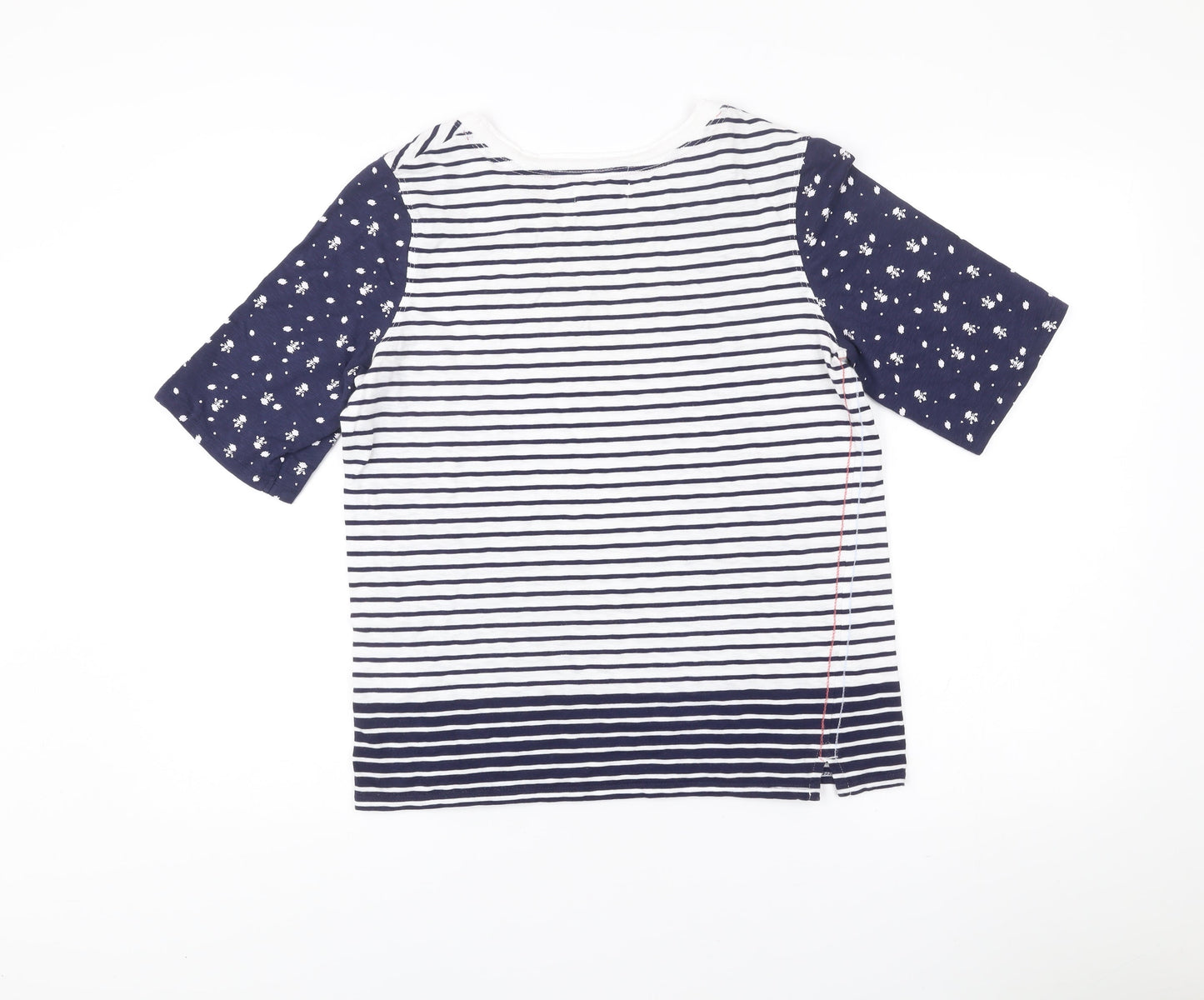 White Stuff Women’s Blue Cotton Striped Floral T-Shirt Size 10