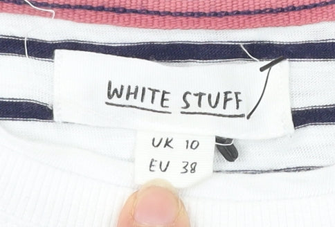 White Stuff Women’s Blue Cotton Striped Floral T-Shirt Size 10