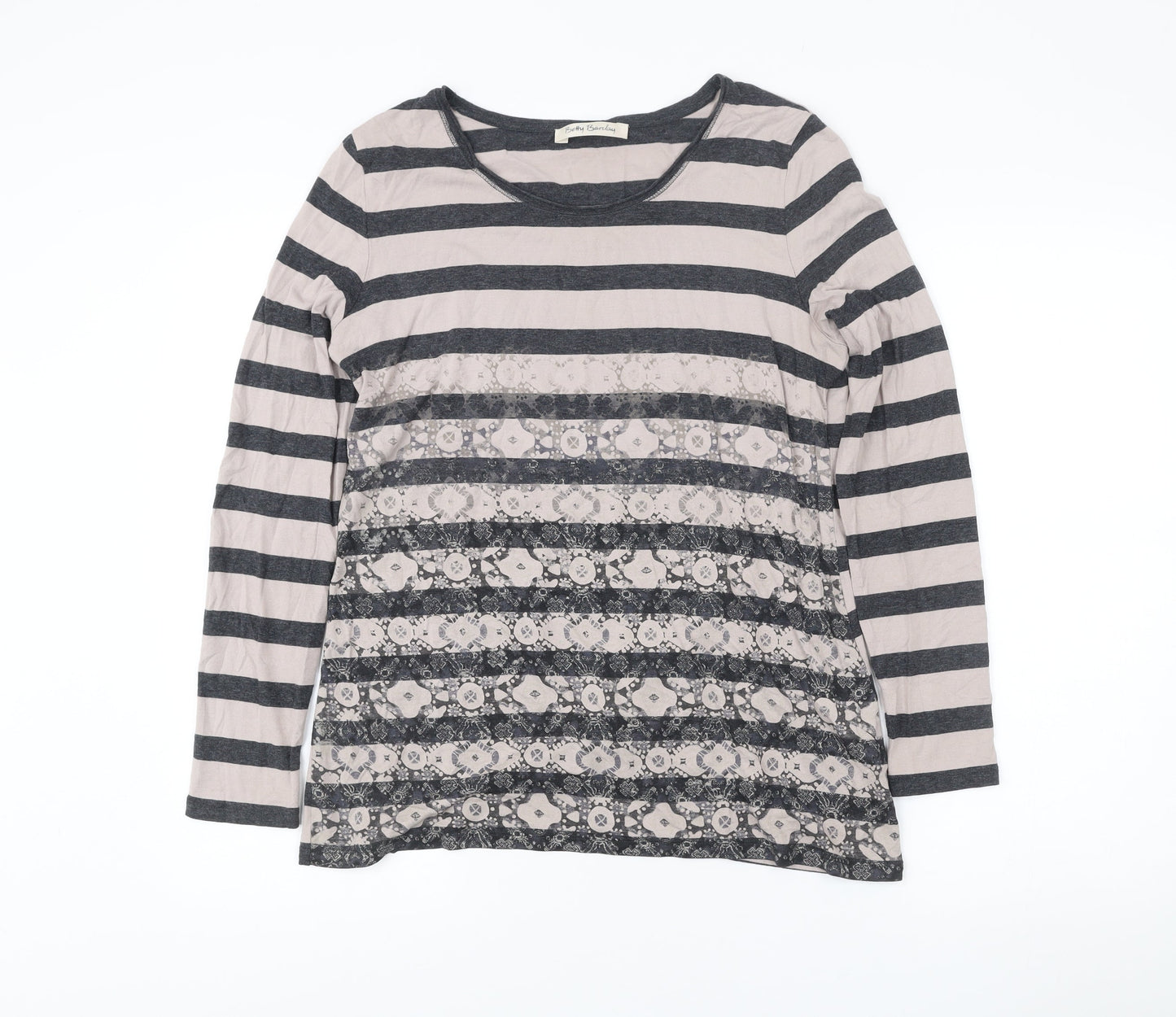 Betty Barclay Womens Grey Beige Stripe Lace Long Sleeve T-Shirt Size 12