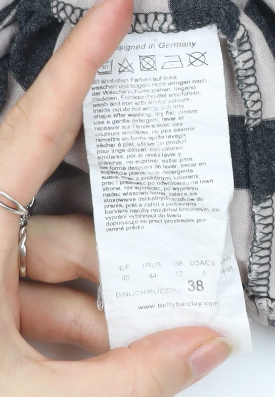 Betty Barclay Womens Grey Beige Stripe Lace Long Sleeve T-Shirt Size 12