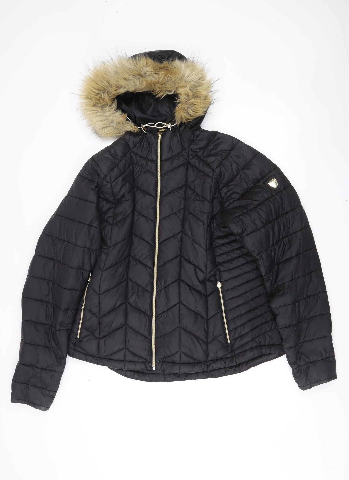 Dare2b Womens Black Size 18 Puffer Jacket Hooded Faux Fur Trim