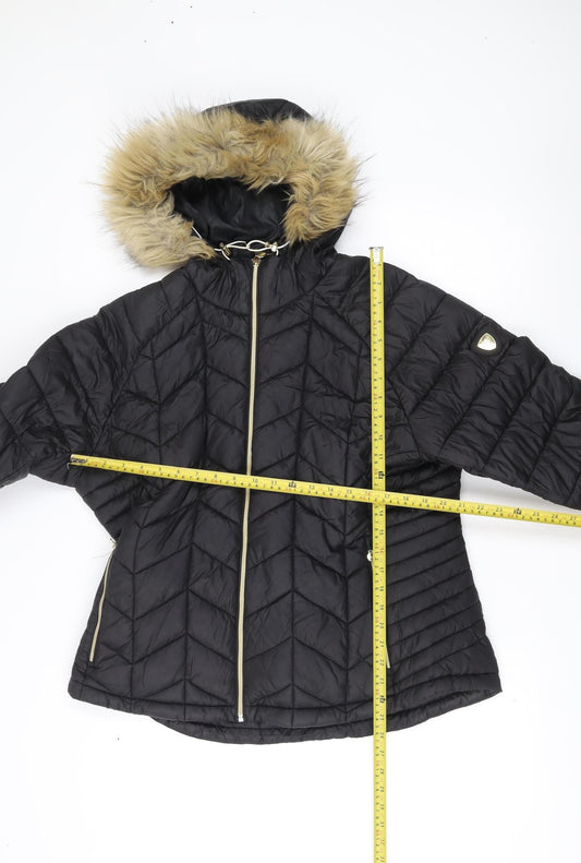 Dare2b Womens Black Size 18 Puffer Jacket Hooded Faux Fur Trim