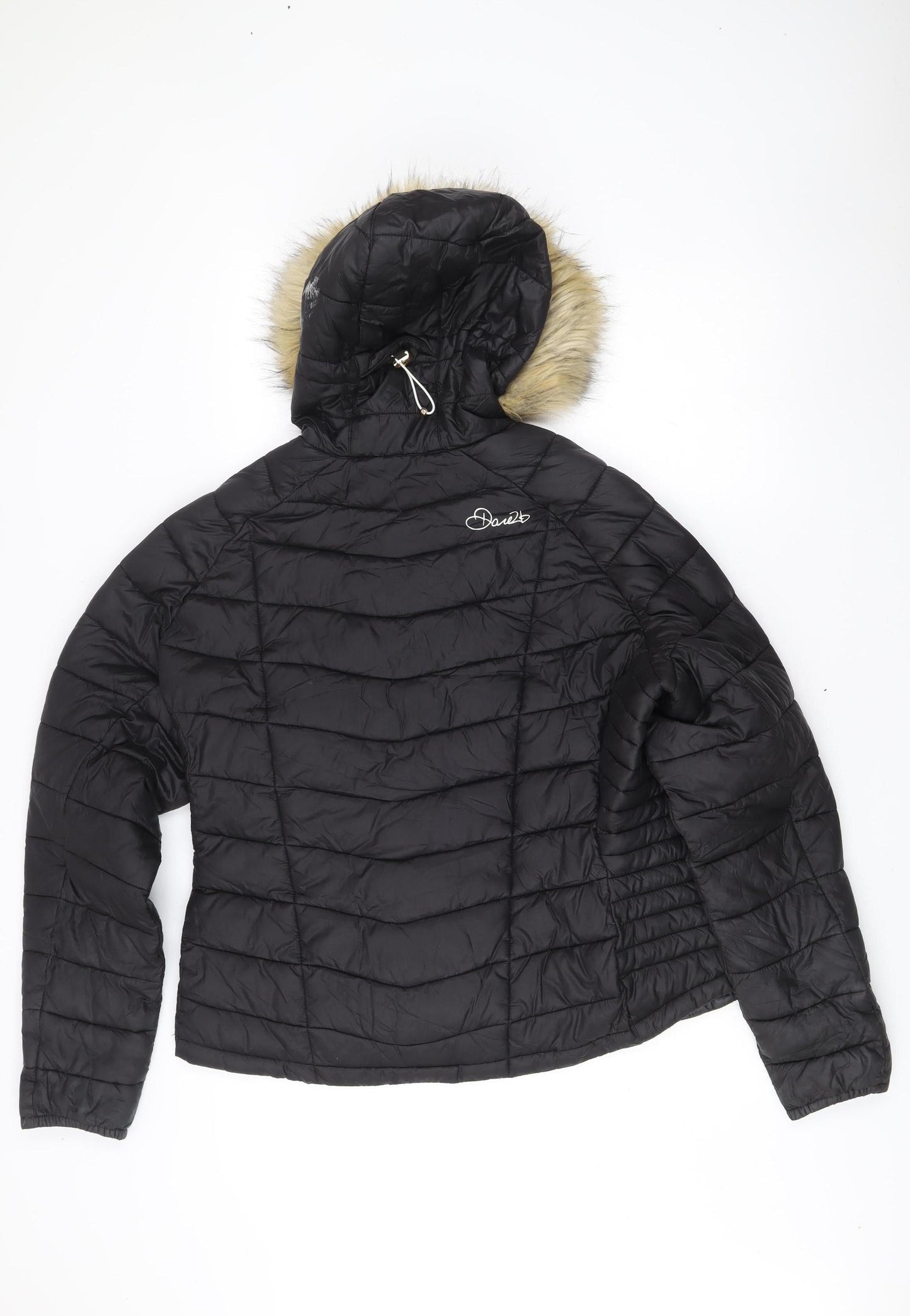 Dare2b Womens Black Size 18 Puffer Jacket Hooded Faux Fur Trim