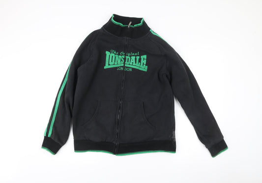 Lonsdale Men’s Black Track Jacket Size L Full Zip Cotton Blend