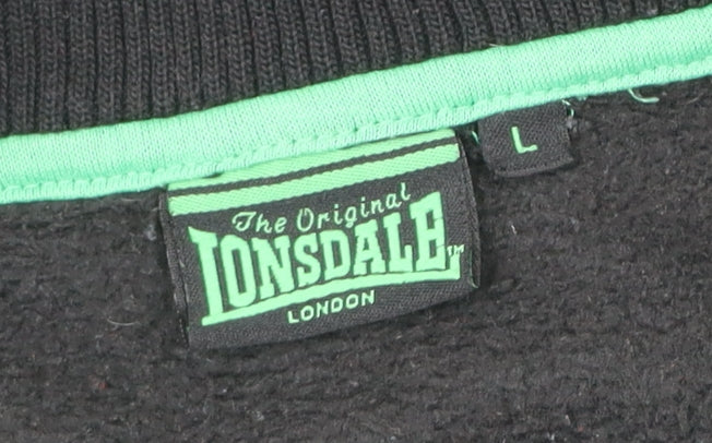 Lonsdale Men’s Black Track Jacket Size L Full Zip Cotton Blend