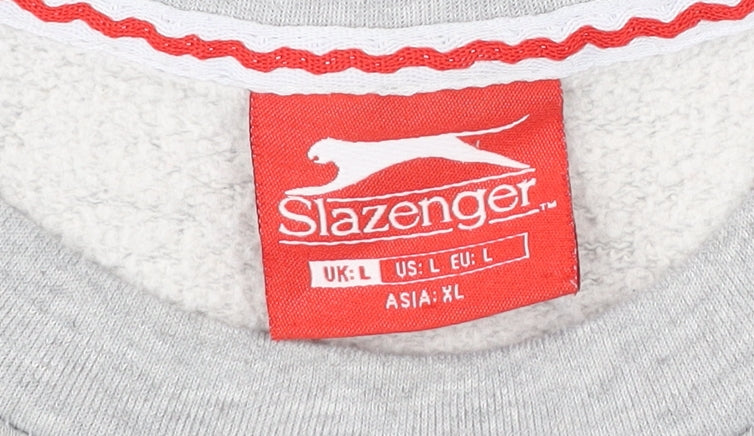 Slazenger Mens Grey L Sweatshirt Pullover Crew Neck Logo Sportswear