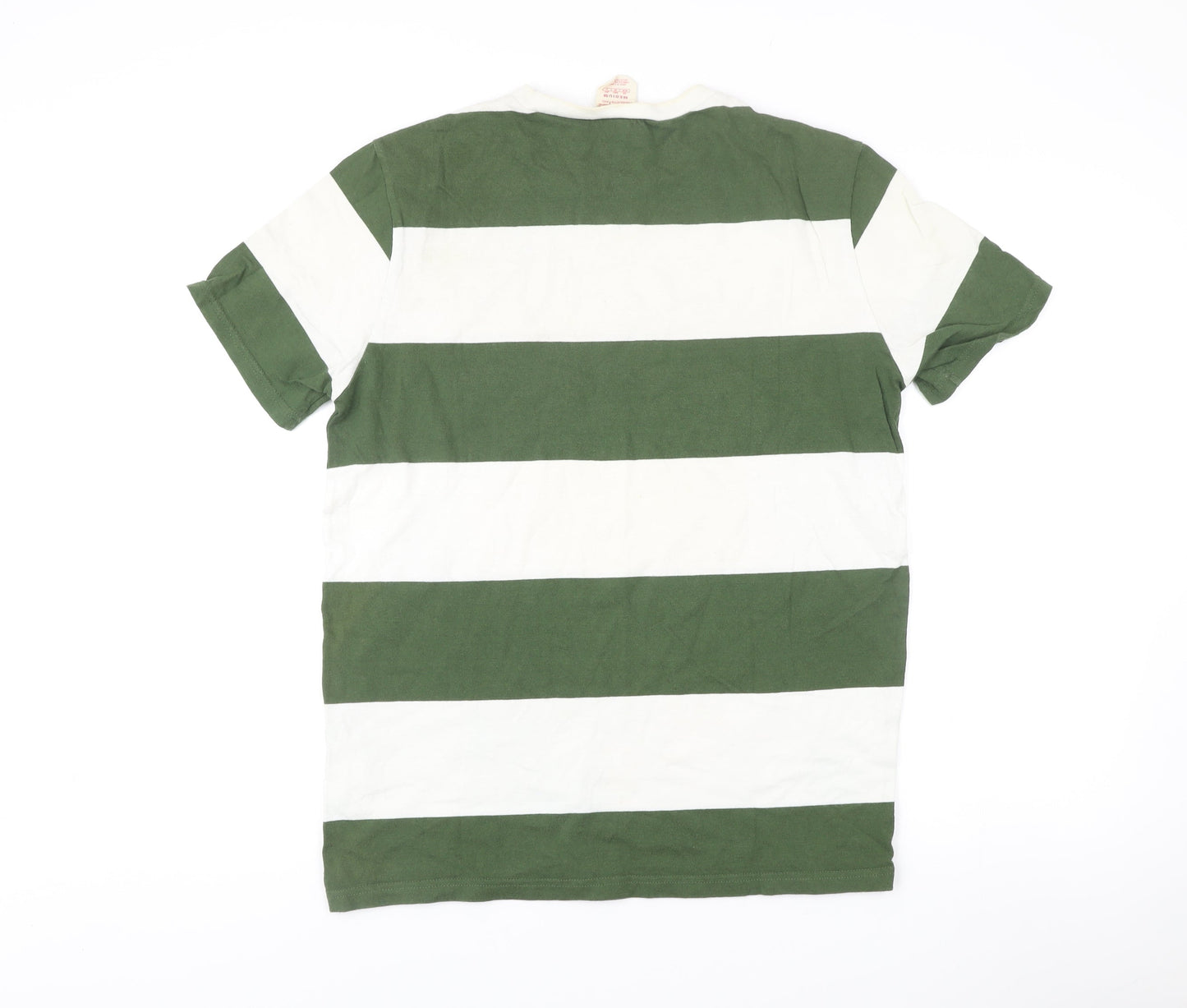 Champion Men's Green White Striped Crew Neck Cotton T-Shirt Size M