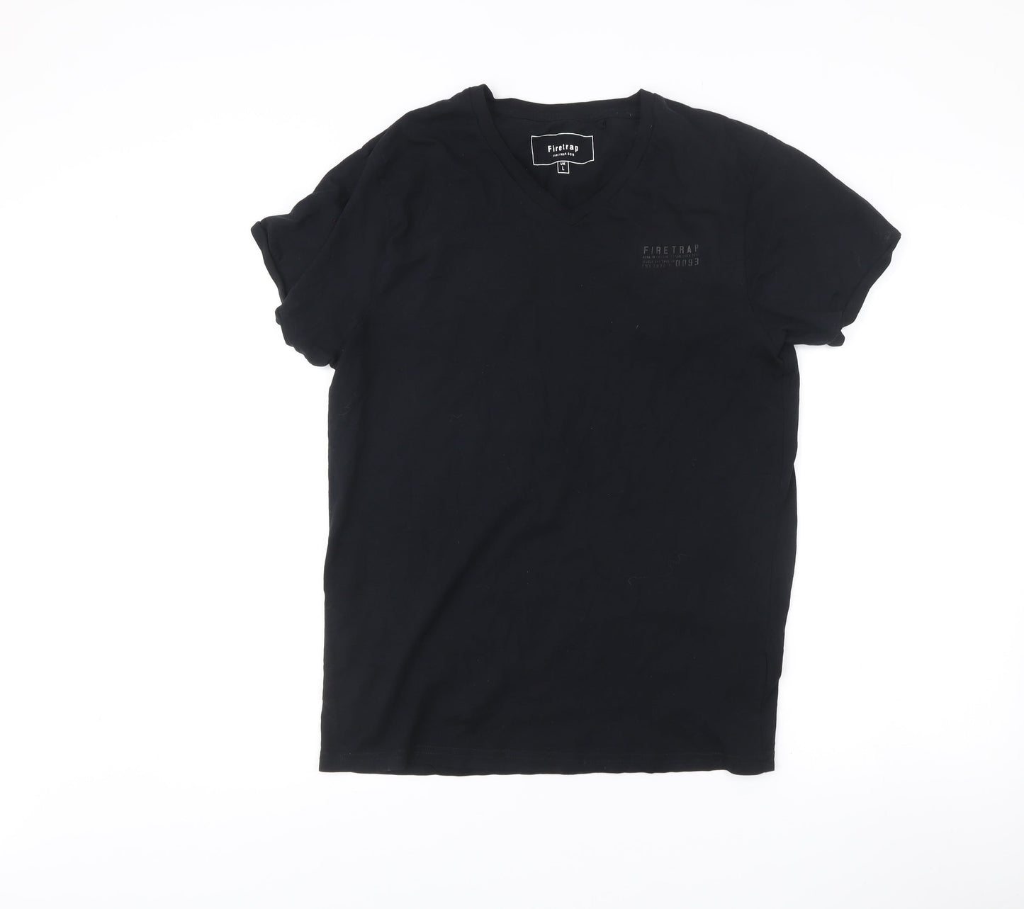 Firetrap Men's Black L V-Neck Cotton Short Sleeve T-Shirt