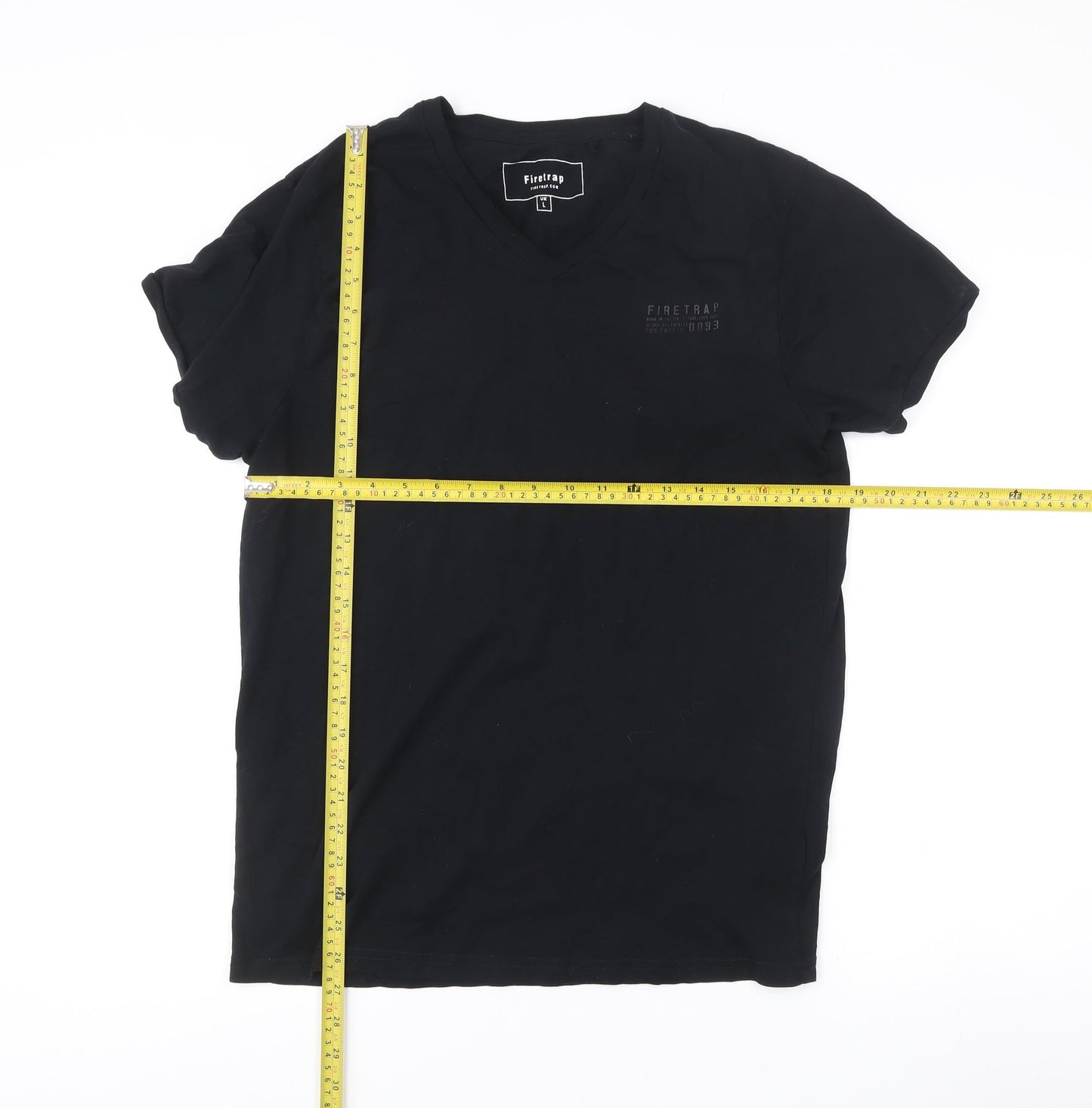 Firetrap Men's Black L V-Neck Cotton Short Sleeve T-Shirt