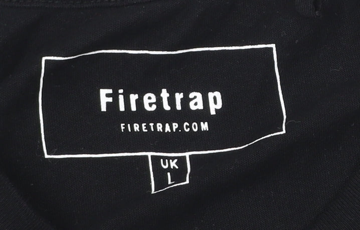 Firetrap Men's Black L V-Neck Cotton Short Sleeve T-Shirt