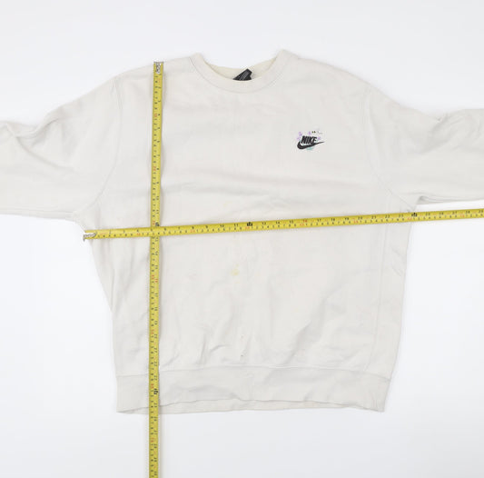 Nike Unisex White Pullover Sweatshirt L Logo Cotton Blend