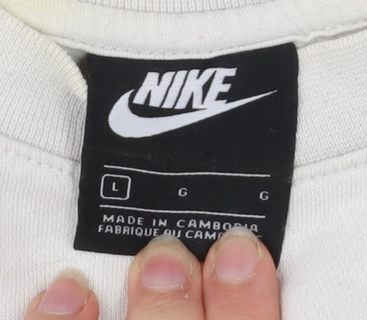 Nike Unisex White Pullover Sweatshirt L Logo Cotton Blend