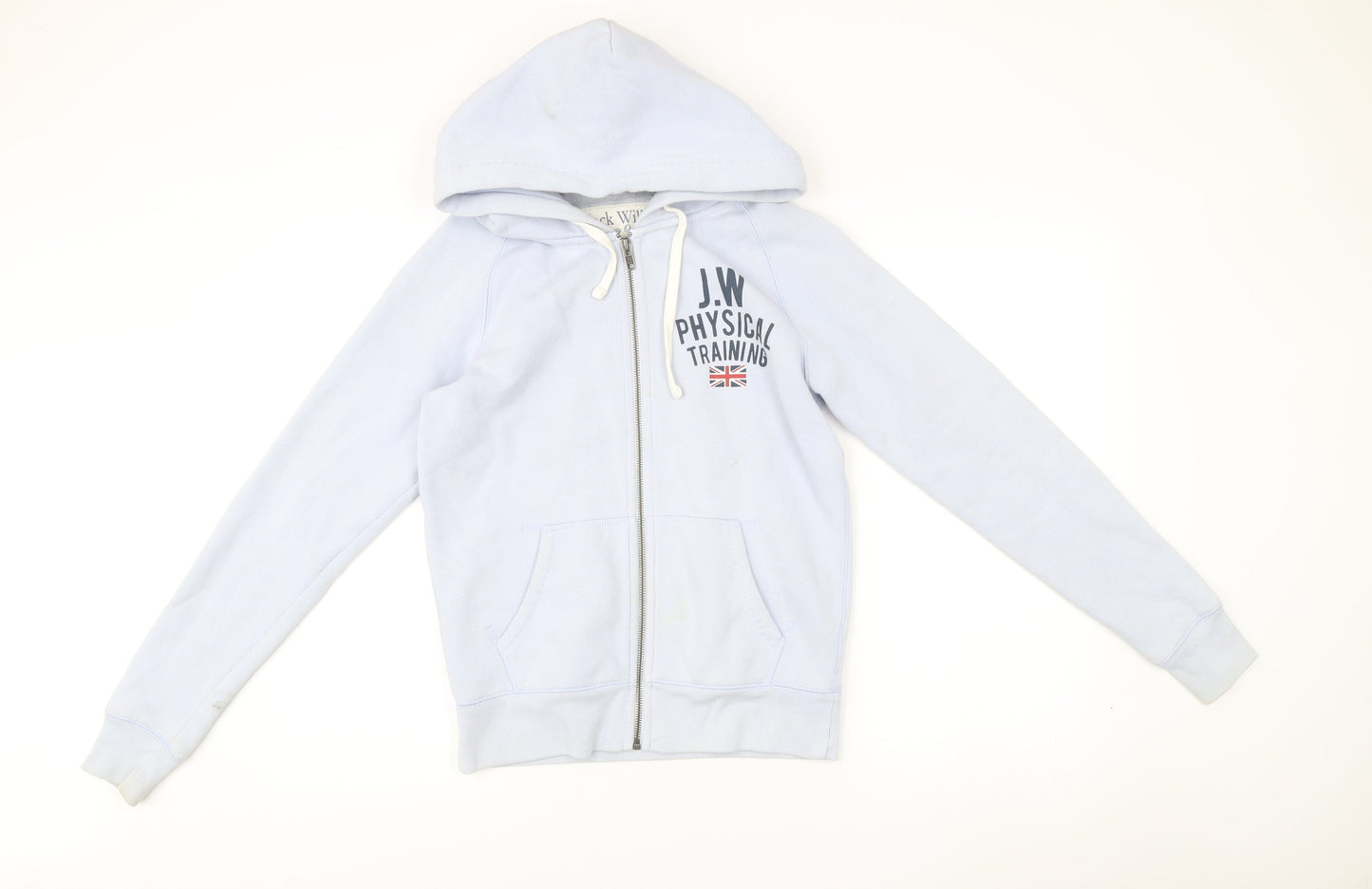 Jack Wills Women’s Blue Full Zip Hoodie Size 10 Logo Print Sportswear